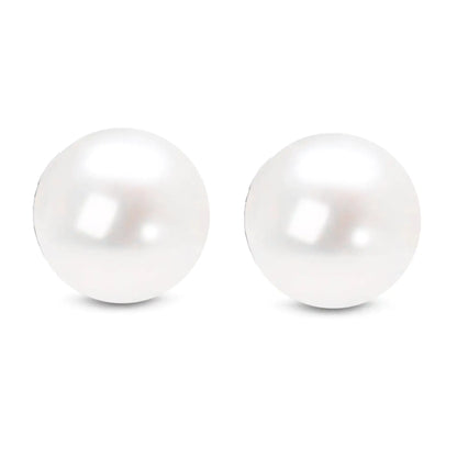 14K Gold Round White Saltwater Akoya Cultured Pearl Stud Earrings AAA+ Quality - Choice of MM Size - Anti Spier 