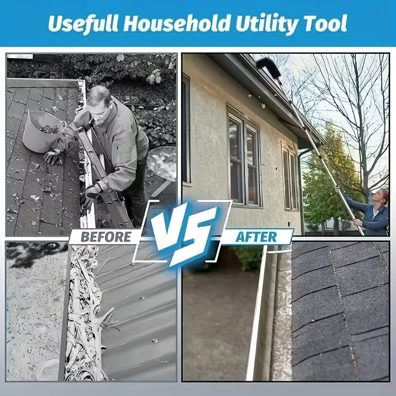 Extendable Gutter Cleaning Brush (89.8") - 7-Section Aluminum Pole, Curved Bristle Head for Roof & Yard Cleaning, Easy Reach Down to Zigzag Cleaning, No Electricity Needed, Garden Tool | Curved Brush | Durable Aluminum, Gutter Cleaning