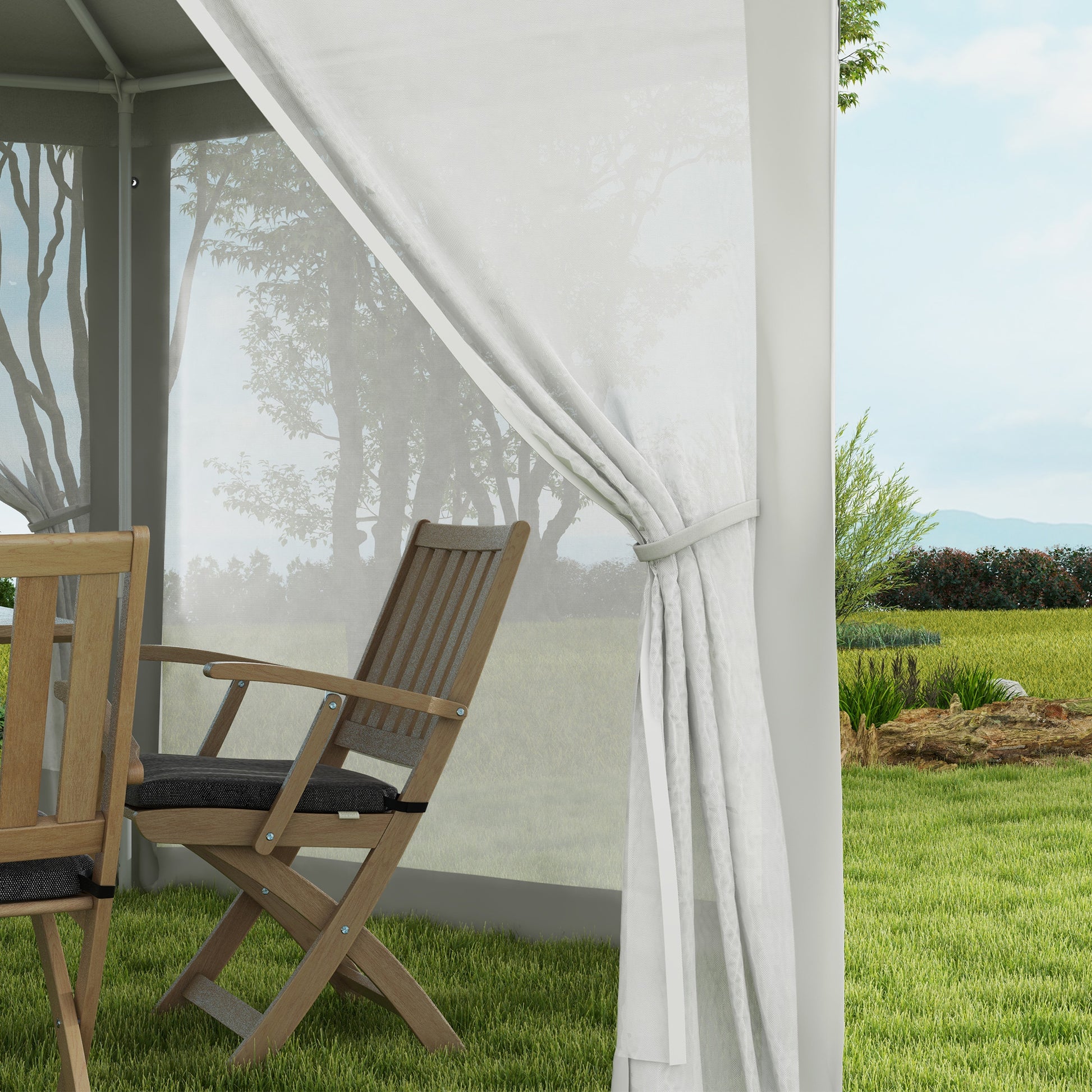 Outsunny 13ft x 11ft Outdoor Party Tent, Hexagon Sun Shade Shelter Canopy with Protective Mesh Screen Sidewalls, Ropes & Stakes, Cream White by Dropsure