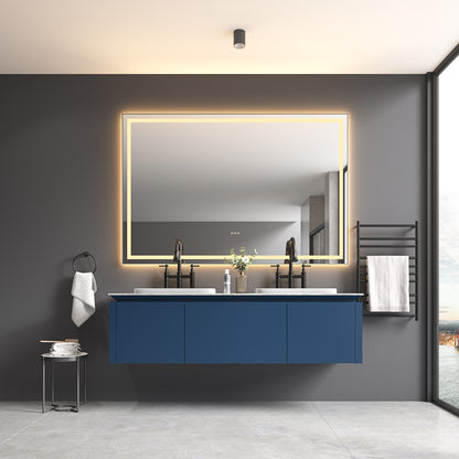 84 x 48 Inch LED Bathroom Mirror with Front and Backlight, Wall Mounted Vanity Mirror with Aluminum Frame, Anti-Fog, Memory, 3 Colors, Stepless Dimmable by Dropsure