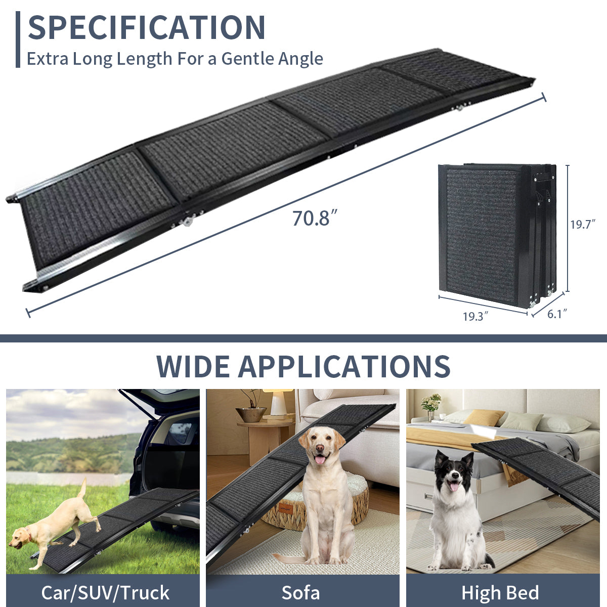 Dog Ramp for Car, 63" Long & 17" Wide Folding Portable Pet Stair Ramp with Non-Slip Rug Surface, Extra Wide Dog Steps for Medium & Large Dogs Up to 250LBS Enter a Car, SUV & Truck by Dropsure
