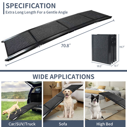 Dog Ramp for Car, 63" Long & 17" Wide Folding Portable Pet Stair Ramp with Non-Slip Rug Surface, Extra Wide Dog Steps for Medium & Large Dogs Up to 250LBS Enter a Car, SUV & Truck by Dropsure