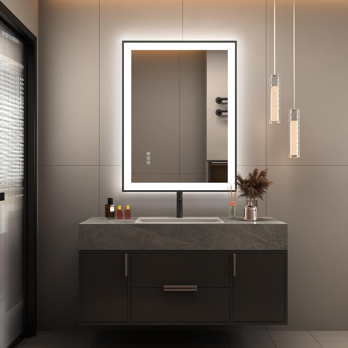 LED Bathroom Mirror 28 x 20 Inches with Front and Backlit,Anti-Fog,3 Colors and Dimmable Light,Tempered Glass by Dropsure