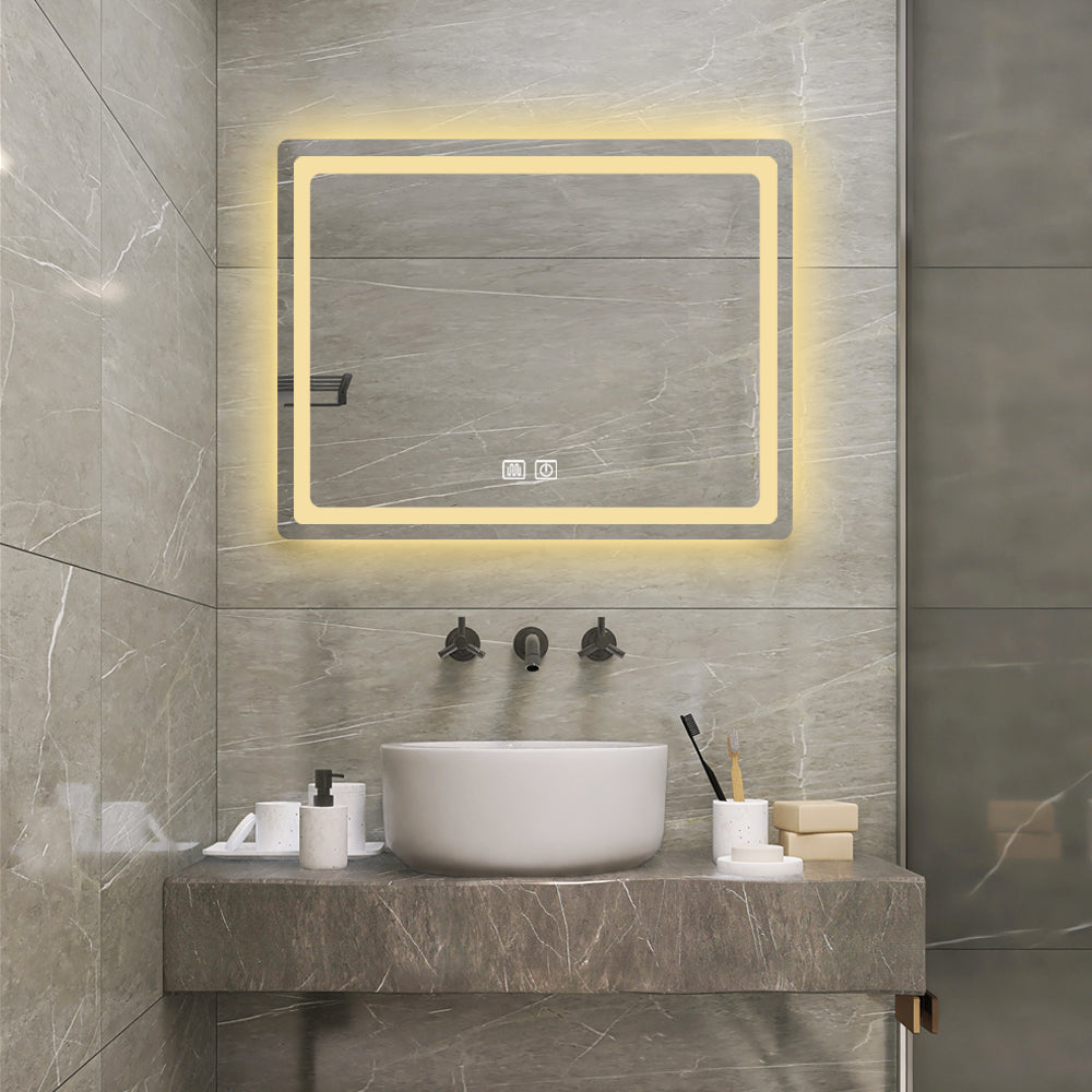 36 in. H LED Single Bathroom Vanity Mirror in Polished Crystal Bathroom Vanity LED Mirror for Bathroom Wall Smart Lighted Vanity Mirrors by Dropsure
