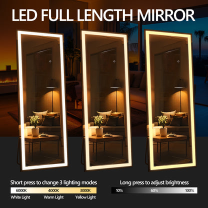 60x16 Inch Full Length Mirror with Lights, Full Body Dressing Standing, Hanging Mounted Mirror for Living Room Bedroom Cloakroom, Square Black by Dropsure