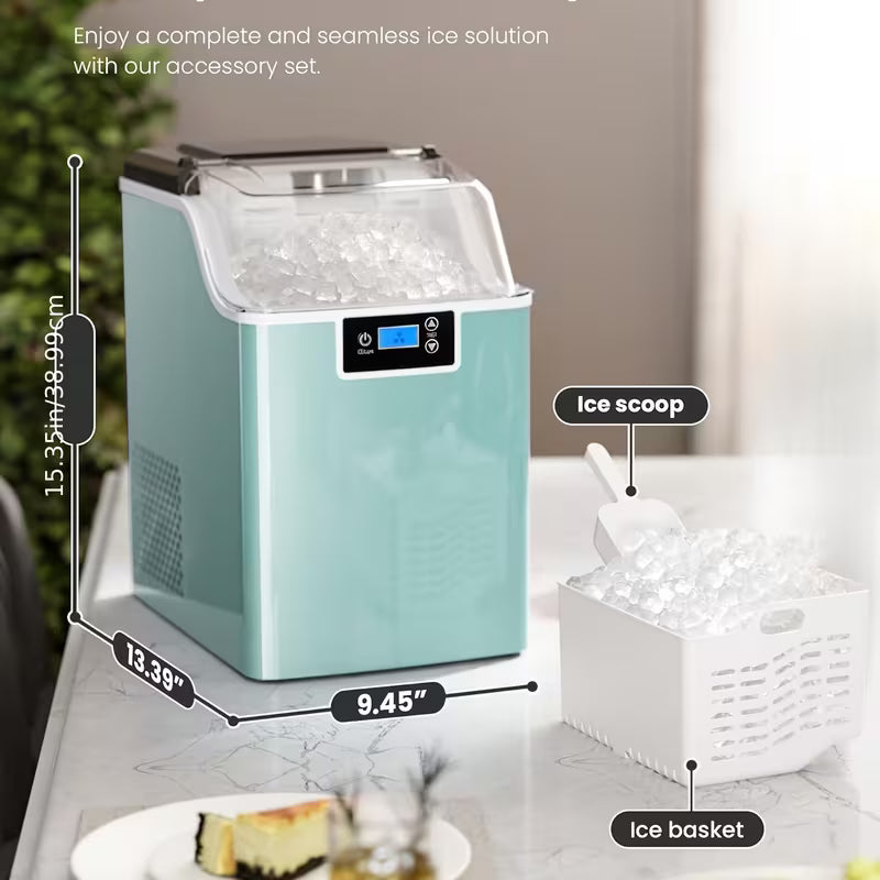 Nugget Countertop Ice Maker, Soft Chew Pellet Ice or Bullet Ice, 44 lbs/24 hrs or 26 lbs/24 hrs, One Touch Operation, Self-Cleaning, For Home, Kitchen, Office, Stainless Steel, Space saving Design, Easy To Clean, High quality Build, Chewable Ice