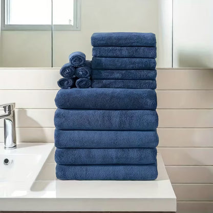 15pcs Bulk Bath & Hand Towel Set - Large 300GSM Microfiber Towels (5 Bath, 5 Hand, 5 Washcloths) - Heavy-Duty, Quick-Dry & Highly Absorbent for, Spa, Hotel - Multi-Color Options