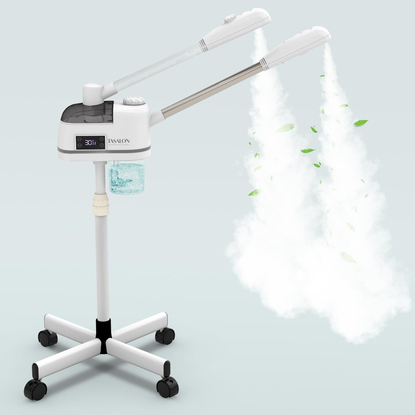 TASALON 2 in 1 Professional Facial Steamer on Wheels -with Ozone and Hot & Cold Mist Ionic Facial Steamer Kit for Facial Deep Cleaning and Moisturize SPA & Home Ozone Face Humidifier (White) by Anti Spier