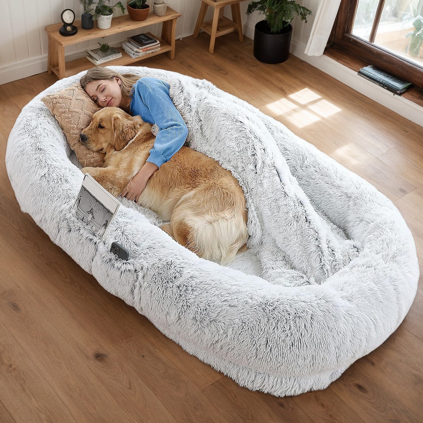 Human Dog Bed, Washable Faux Fur Dog Bed for People Doze Off, Napping Orthopedic Dog Bed,71''x45''x14'' Size Fits You and Pets (Grey) by Dropsure