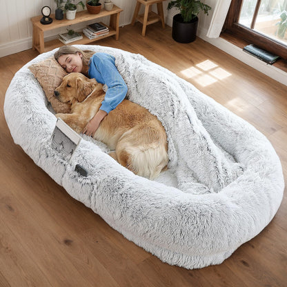 Human Dog Bed, Washable Faux Fur Dog Bed for People Doze Off, Napping Orthopedic Dog Bed,71''x45''x14'' Size Fits You and Pets (Grey) by Dropsure