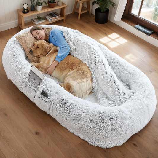 Human Dog Bed, Washable Faux Fur Dog Bed for People Doze Off, Napping Orthopedic Dog Bed,71''x45''x14'' Size Fits You and Pets (Grey) by Dropsure