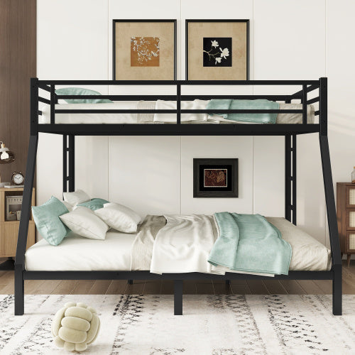 Metal Queen Over King Bunk Bed For Teens And Adults,Space-Saving Noise Reduced No Box Spring Needed, Black