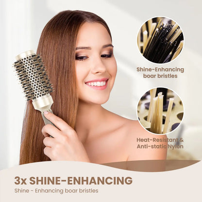 AIMIKE Round Brush, Nano Thermal Ceramic & Ionic Tech Hair Brush, Round Barrel Brush with Boar Bristles for Blow Drying, Styling, Curling, Add Volume & Shine (2.9 inch, Barrel 1.7 inch) + 4 Clips 43mm-1.7 Inch (2.9 Inch with Bristles)