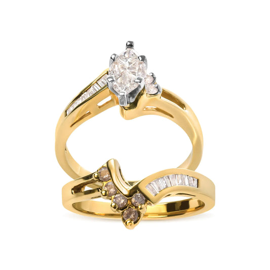 14K Two Tone 3/4 Cttw Diamond Engagement Ring Set (H-I Color, SI1-SI2 Clarity) - Anti Spier 