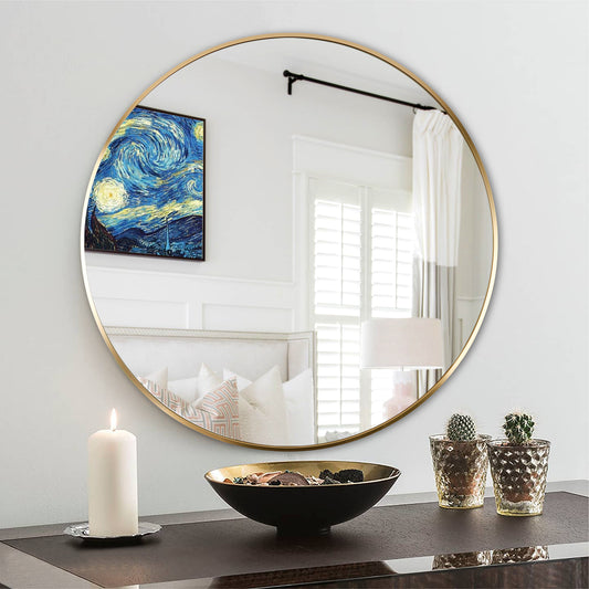 24 Inch Gold Metal Framed Round Bathrrom Mirror for Wall.(W2203P182026) by Dropsure