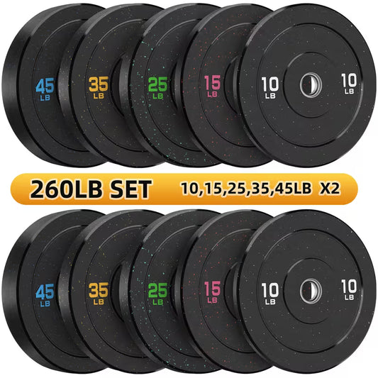 260lbs 2 Inch High Bounce Pro Bumper Plates, Weight Plates Set, Rubber Weight Plates, Steel Inserts - High Bounce Floor Protection For Home, Garage Gym, Multiple Weight Options