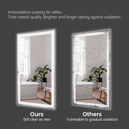 60"x48" Modern LED Smart Mirror with Hiden Light Bathroom Mirror, Front Lit & Back Lit With 3 Color Adjustable, Memory Function, Anti-Fog, Time Mode Control by Dropsure