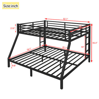 Metal Queen Over King Bunk Bed For Teens And Adults,Space-Saving Noise Reduced No Box Spring Needed, Black