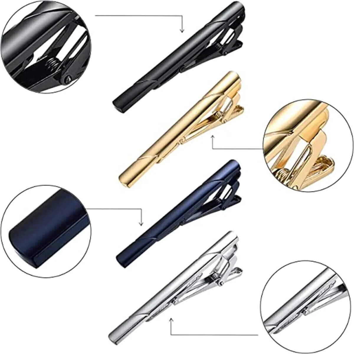 4PCS Mens Stainless Steel Tie Clip Necktie Bar Clasp Clamp Pin Gold Black Silver