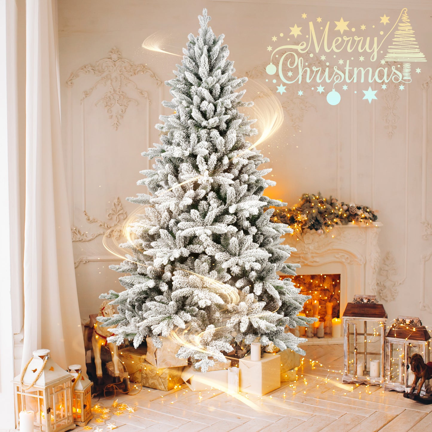 5 Feet PVC Flocked Artificial Christmas Tree With 768 Branch Tips & Metal Brackets, Collapsible Fake Tree With Realistic Snow Leaves For Home Decor