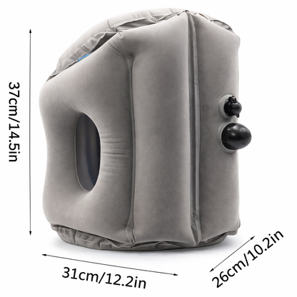 Nap Pillow - Comfortable Neck Support For Aviation, Train, Car And Office Use, Portable and Inflatable, Easy Nap Air Cushion, Soft Microfiber Cover, Gray