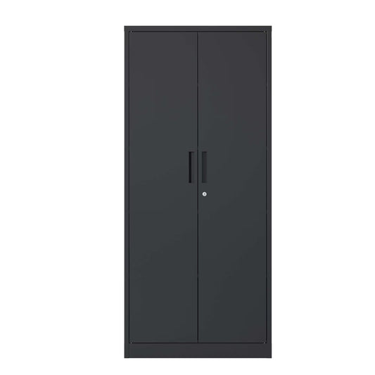 Metal Garage Storage Cabinet, Black Tool Steel Locking Cabinet With Doors And 3 Shelves