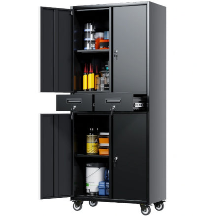 Tool Storage Cabinet With 4 Wheels And 2 Drawer And Adjustable Shelves