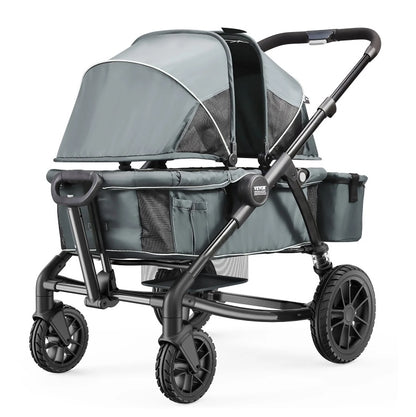 All-Terrain Stroller Wagon, 2 Seats Foldable Expedition 2-in-1 Collapsible Wagon Stroller, Includes Canopy, Parent Organizer, Snack Tray Cup Holders, 55lbs For Single Seat, Dark Grey Black