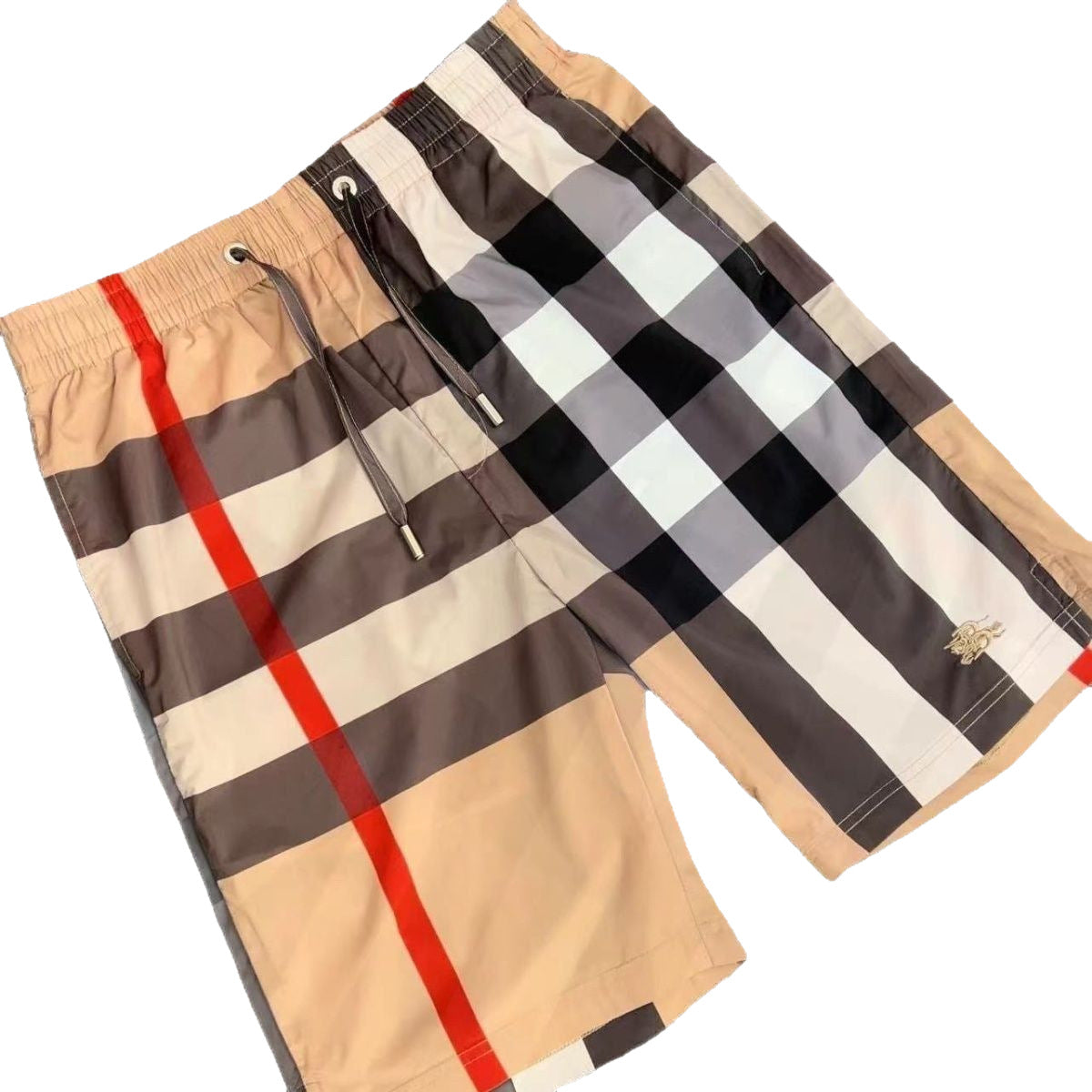 Light luxury quick-drying shorts for men, summer plaid five-inch pants, contrasting color plaid for men, British sand