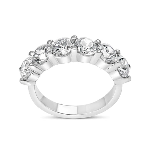 14K White Gold 3.0 Cttw Lab-Grown Diamond Shared Prong Set 6 Stone Band Ring (G-H Color, VS2-SI1 Clarity) - Anti Spier 