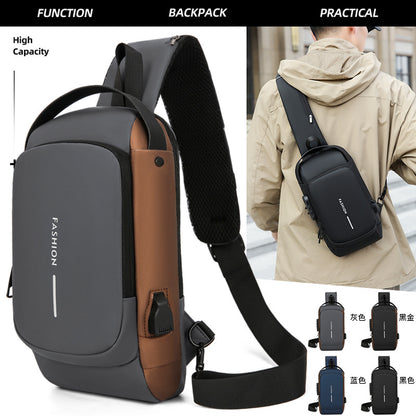 Password lock anti-theft chest bag, men's motorcycle bag, outdoor anti-theft single-shoulder crossbody bag, usb charging chest bag