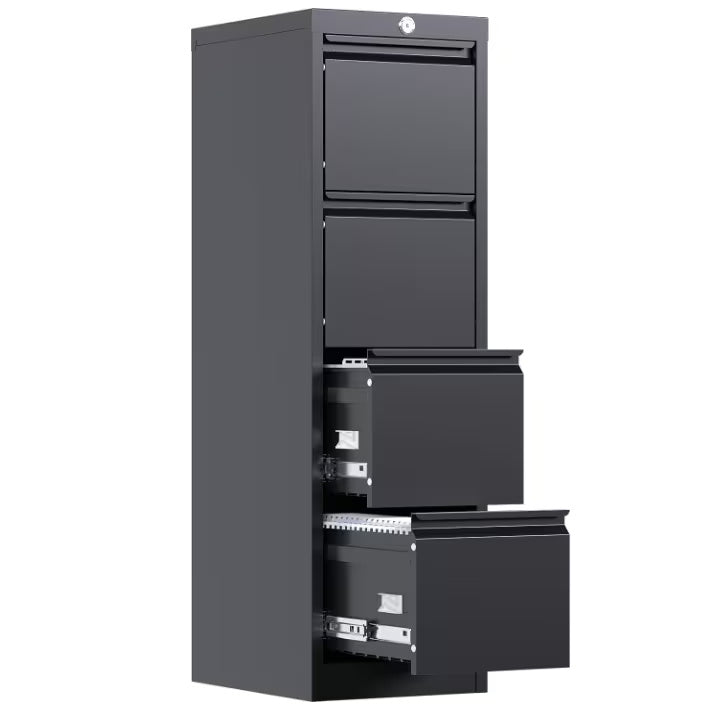 4 Drawer File Cabinet, Metal Vertical File Storage Cabinet With Lock, Office Home Steel File Cabinet For A4 Letter Legal Size, 14.96inch W X 17.72inch D X 52.36inch H, Assembly Required Black