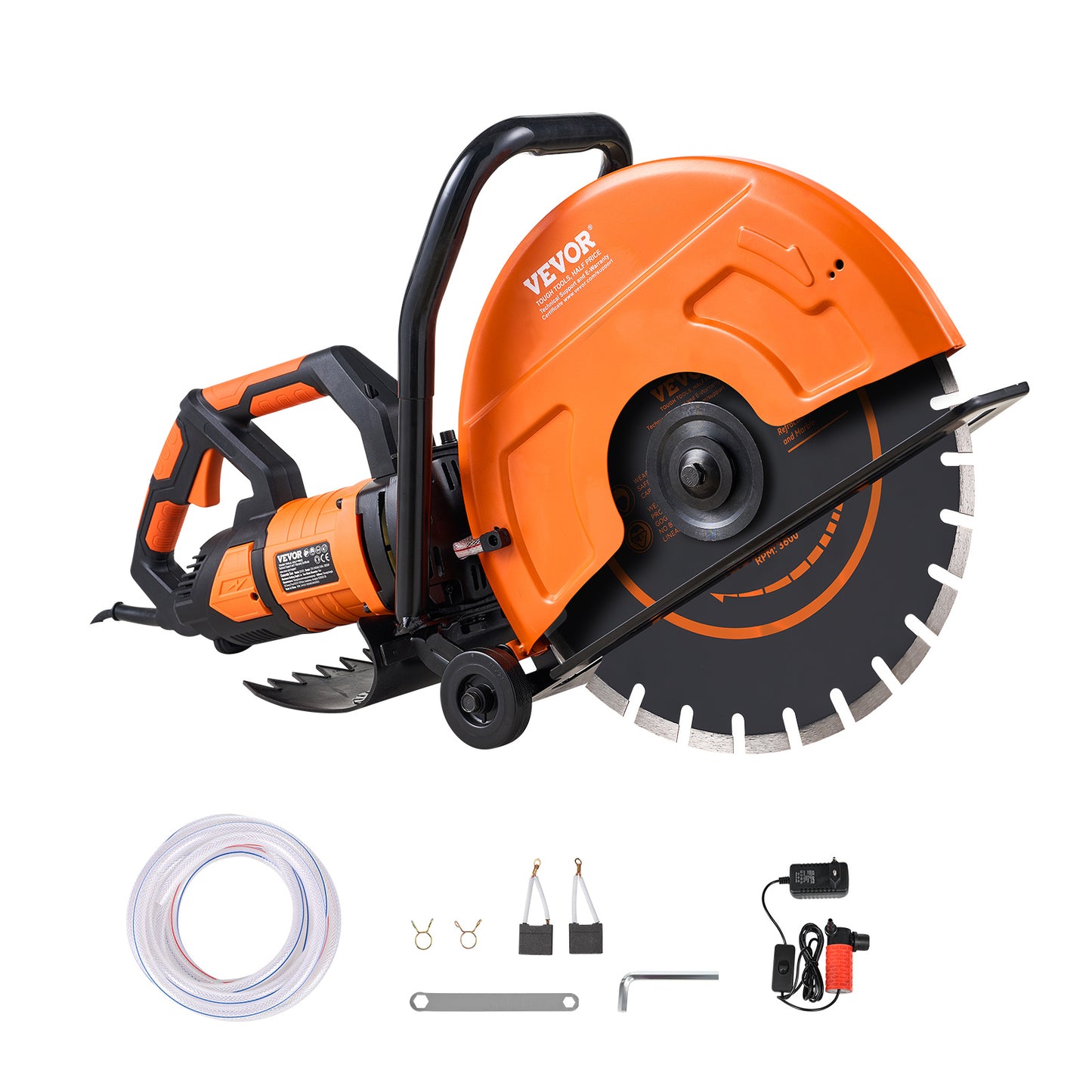 VEVOR Electric Concrete Saw, 16 In, 3200 W 15 A Motor Circular Saw Cutter With Max. 6 In Adjustable Cutting Depth, Wet Disk Saw Cutter Includes Water Line, Pump And Blade, For Stone, Brick