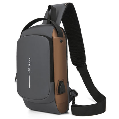 Password lock anti-theft chest bag, men's motorcycle bag, outdoor anti-theft single-shoulder crossbody bag, usb charging chest bag
