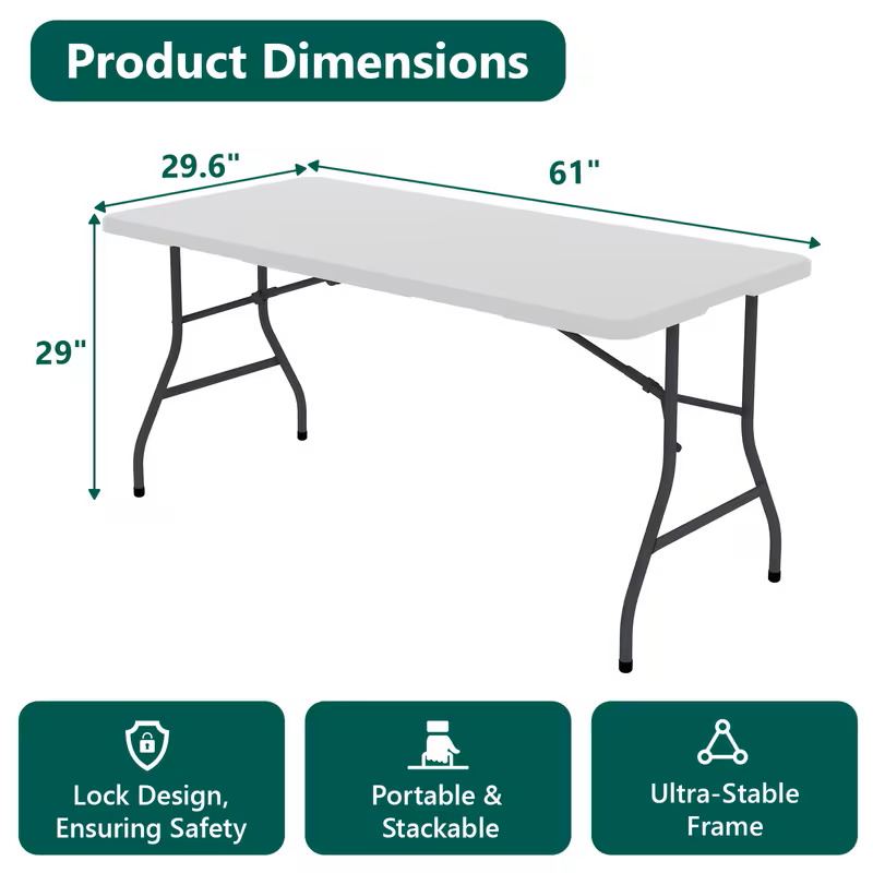 4ft/6ft Portable Plastic Folding Table – Indoor & Outdoor Dining by 2Dropme