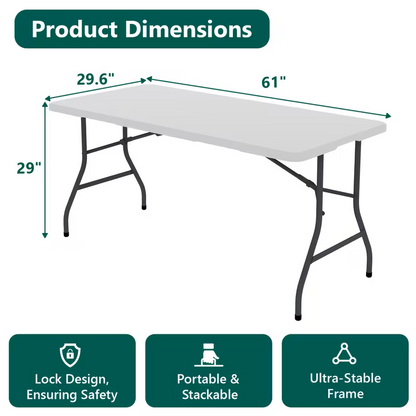 4ft/6ft Portable Plastic Folding Table – Indoor & Outdoor Dining by 2Dropme