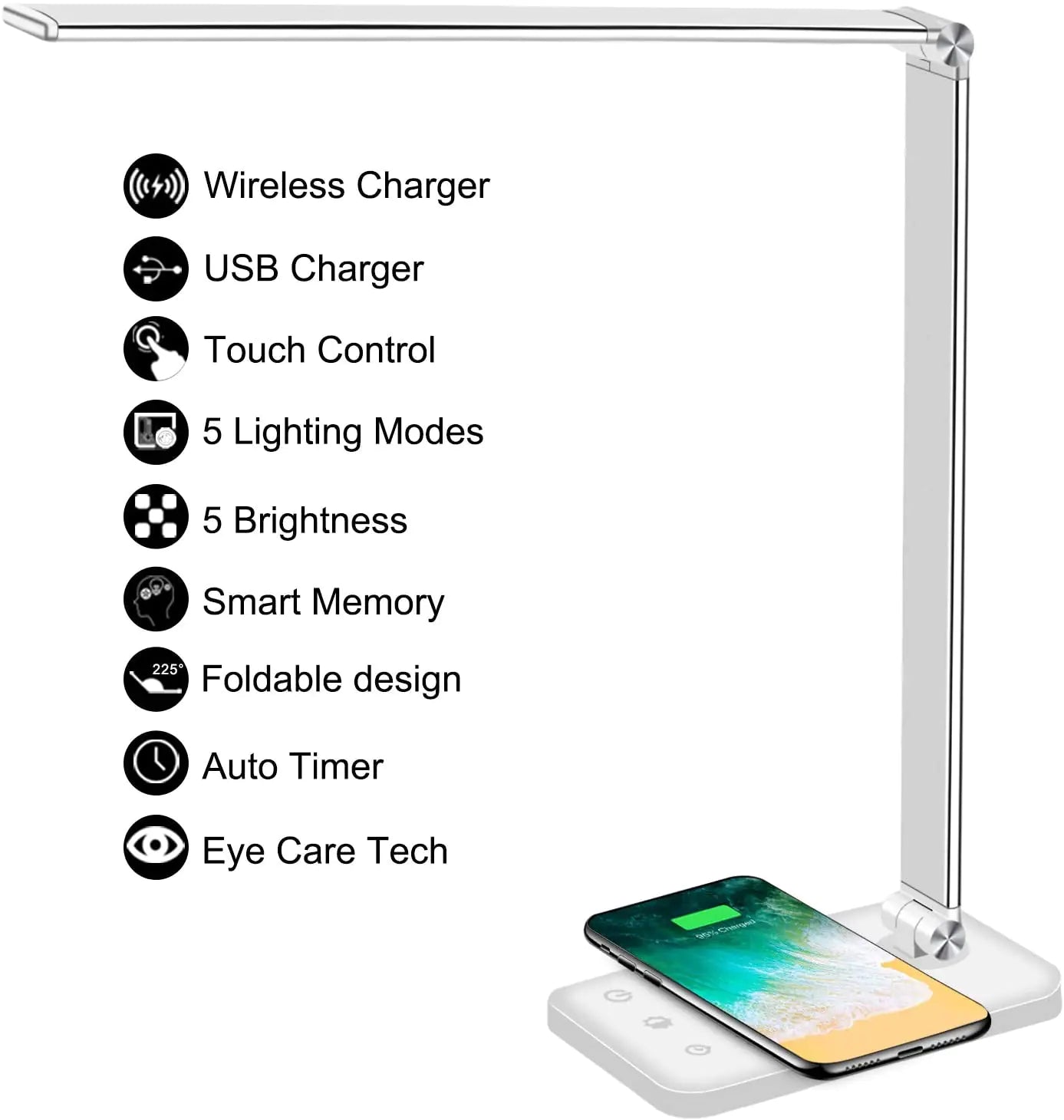 5 Lighting Mode LED Desk Lamp + Wireless Phone Charger