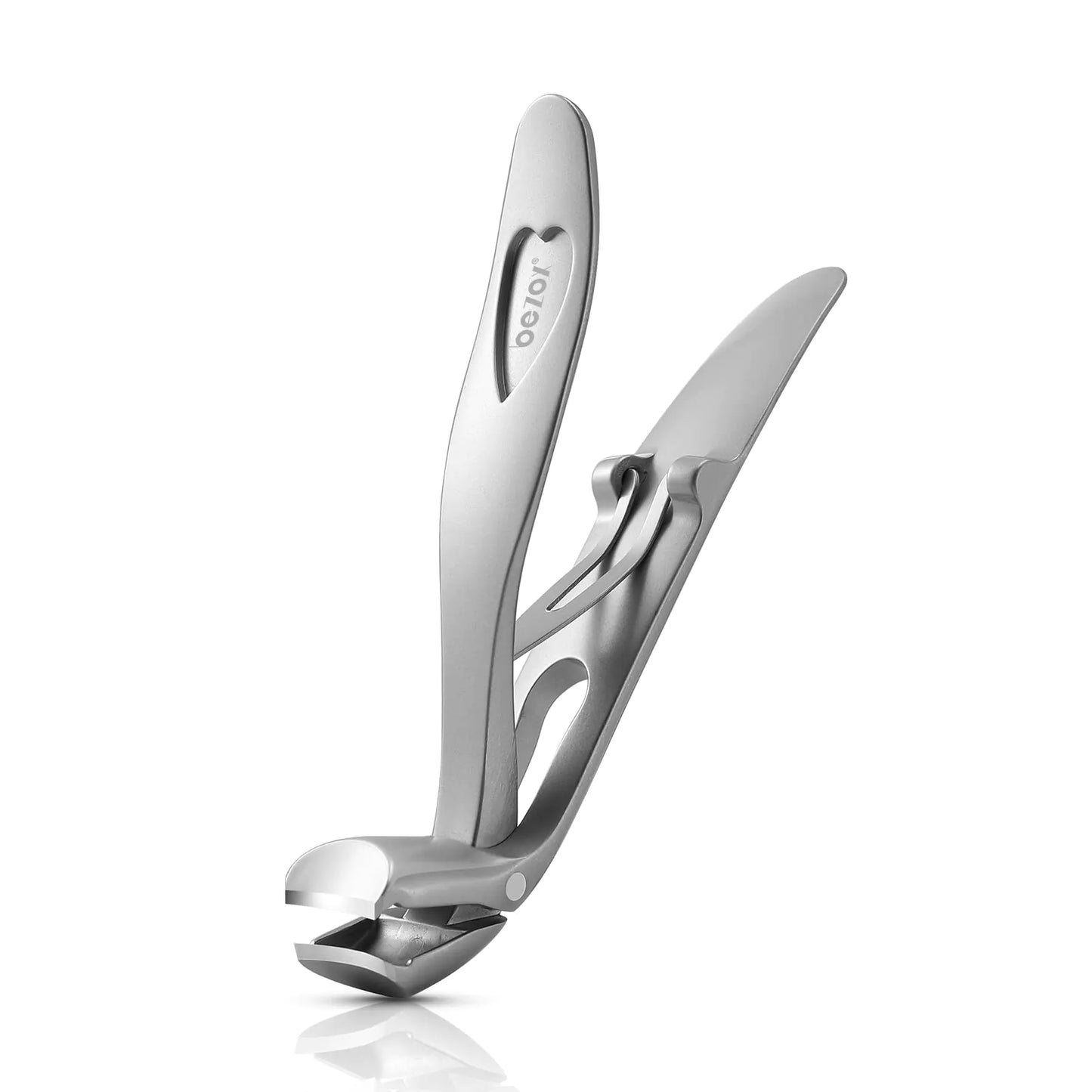 BEZOX Angled Head Nail Clippers for Seniors - Ergonomic Toenail Clipper for Thick Nails, Premium Steel Nail Cutter Trimmer with Catcher for Men and Women - Silver Small Sand Silver