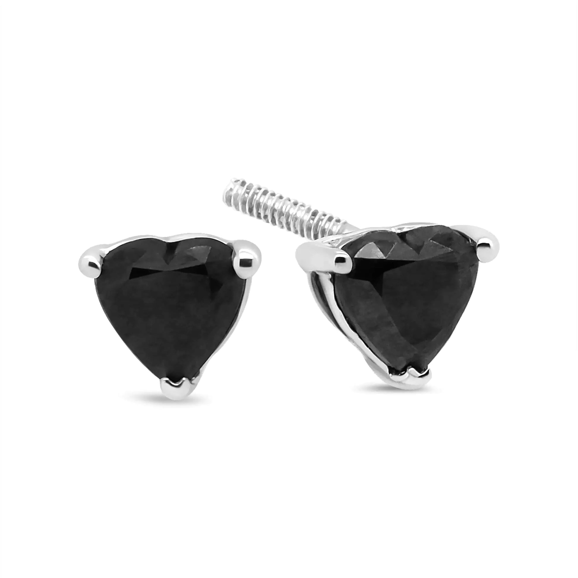 14K White Gold 1.00 Cttw Heart Cut Black Diamond Stud Earrings - Anti Spier 