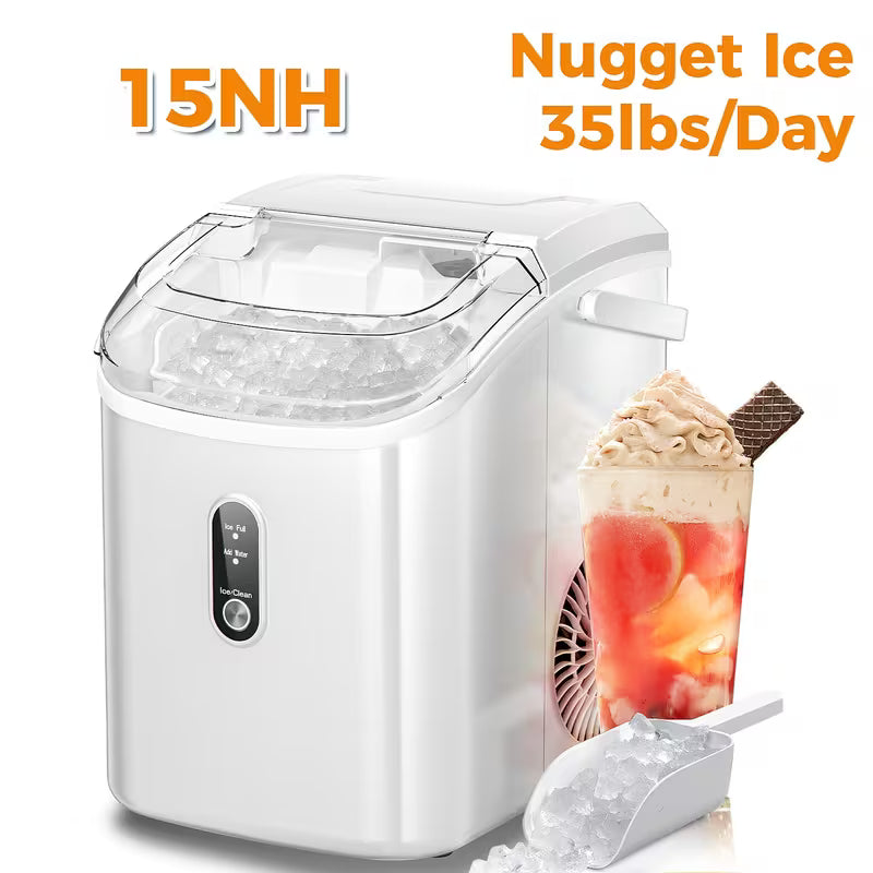 Nugget Countertop Ice Maker, Soft Chew Pellet Ice or Bullet Ice, 44 lbs/24 hrs or 26 lbs/24 hrs, One Touch Operation, Self-Cleaning, For Home, Kitchen, Office, Stainless Steel, Space saving Design, Easy To Clean, High quality Build, Chewable Ice