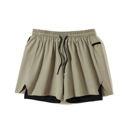 Double-layer sports shorts Men's summer outdoor sports running five-quarter pants Breathable quick-drying pants Fitness wear men's shorts