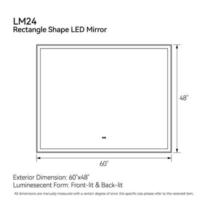 60"x48" Modern LED Smart Mirror with Hiden Light Bathroom Mirror, Front Lit & Back Lit With 3 Color Adjustable, Memory Function, Anti-Fog, Time Mode Control by Dropsure