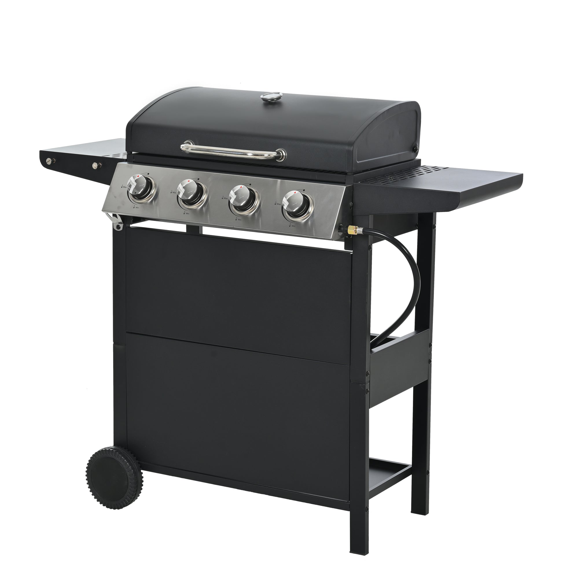 Propane Gas Grill 4 Burner Barbecue Grill, Stainless Steel 34,000 BTU Patio Garden Barbecue Grill with Two Shelves, Lid, Wheels and Bottle Opener by Dropsure