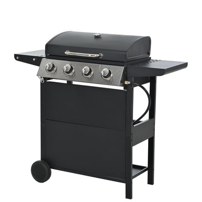 Propane Gas Grill 4 Burner Barbecue Grill, Stainless Steel 34,000 BTU Patio Garden Barbecue Grill with Two Shelves, Lid, Wheels and Bottle Opener by Dropsure