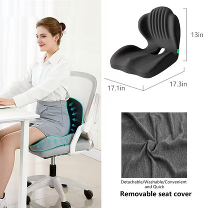 Ergonomic Memory Foam Seat Cushion with Raised Back & Breathable Hollow Design - Office Chair Cushion for Posture Support, Black, Buttock Cushion for Home Office, Desk, or Car Seat, Seat Cushion for Chair, Posture Improvement, Contoured Shape