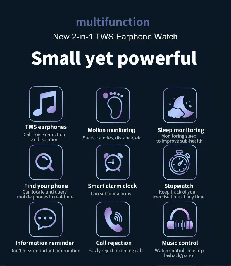 Smart Watch With Earplugs, 2-in-1 Headset Watch, With Fitness Tracker. Smart Watch With Speaker For Answering Calls, Sleep Monitor, Sports Smart Watch With Long Standby Time, Suitable For Android And IPhone