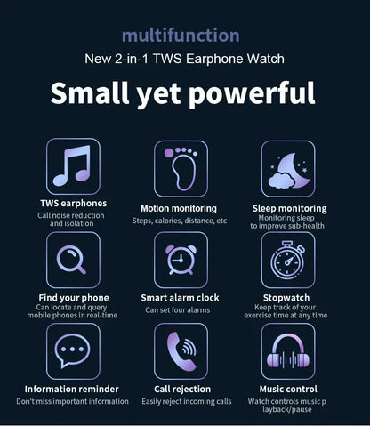 Smart Watch With Earplugs, 2-in-1 Headset Watch, With Fitness Tracker. Smart Watch With Speaker For Answering Calls, Sleep Monitor, Sports Smart Watch With Long Standby Time, Suitable For Android And IPhone