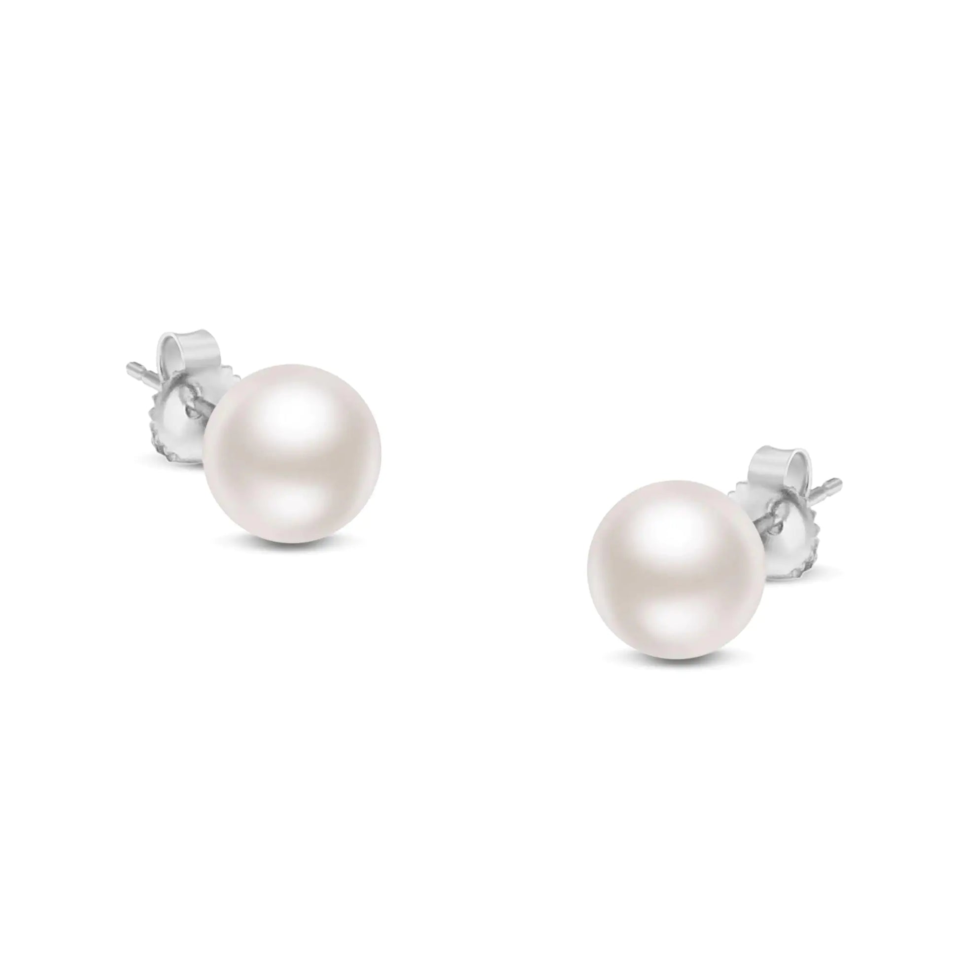 14K Gold Round White Saltwater Akoya Cultured Pearl Stud Earrings AAA+ Quality - Choice of MM Size - Anti Spier 