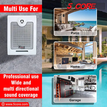 5Core Outdoor Speakers Stereo In Wall 500W Peak Passive Home Audio System