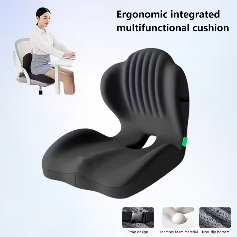 Ergonomic Memory Foam Seat Cushion with Raised Back & Breathable Hollow Design - Office Chair Cushion for Posture Support, Black, Buttock Cushion for Home Office, Desk, or Car Seat, Seat Cushion for Chair, Posture Improvement, Contoured Shape